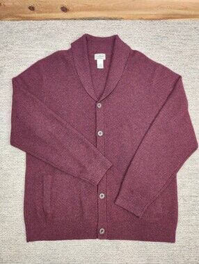 L.L. Bean 100% Lamb's Wool Button Cardigan Mens XL Maroon Burgandy Shawl Collar